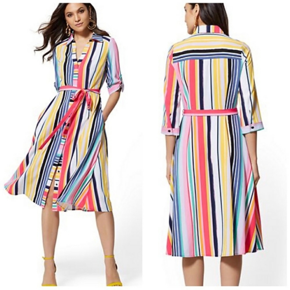 NY&C Multicolor Stripe Belted Shirtdress
